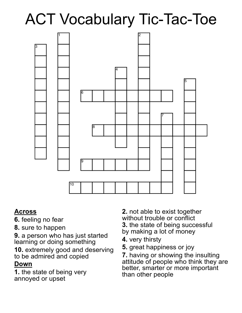 ACT Vocabulary Tic-Tac-Toe Crossword