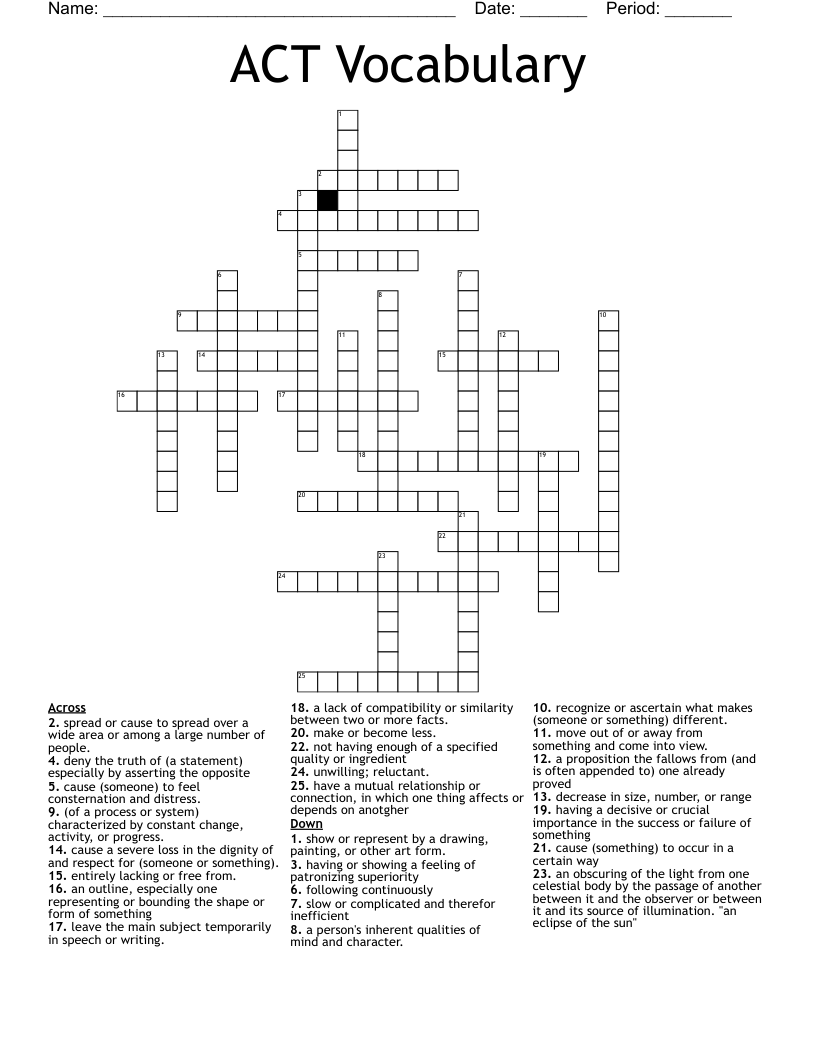 ACT Vocabulary  Crossword