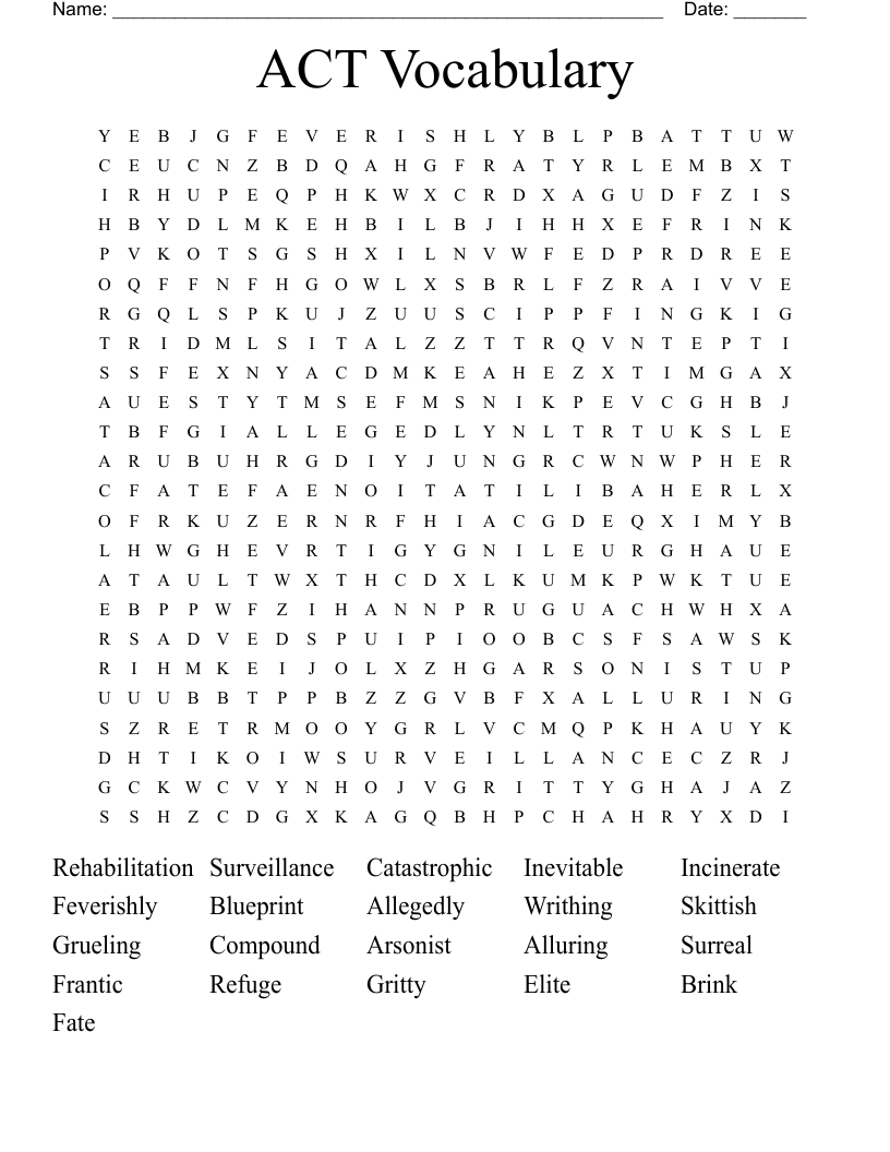 ACT Vocabulary  Word Search