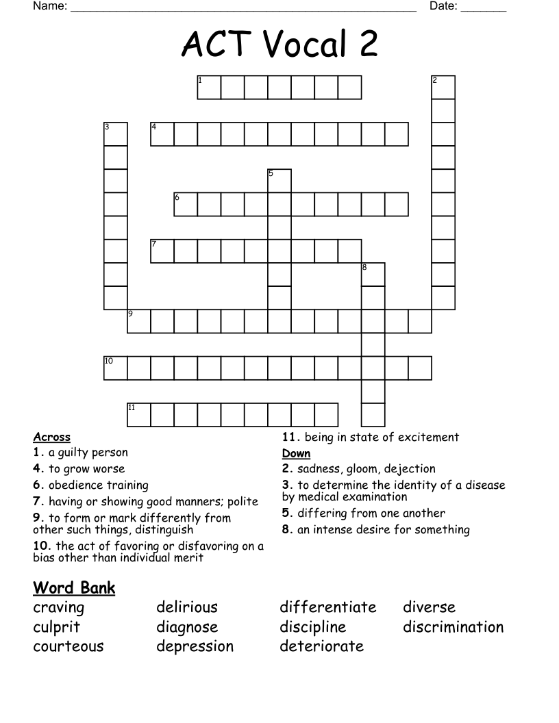ACT Vocal 2 Crossword