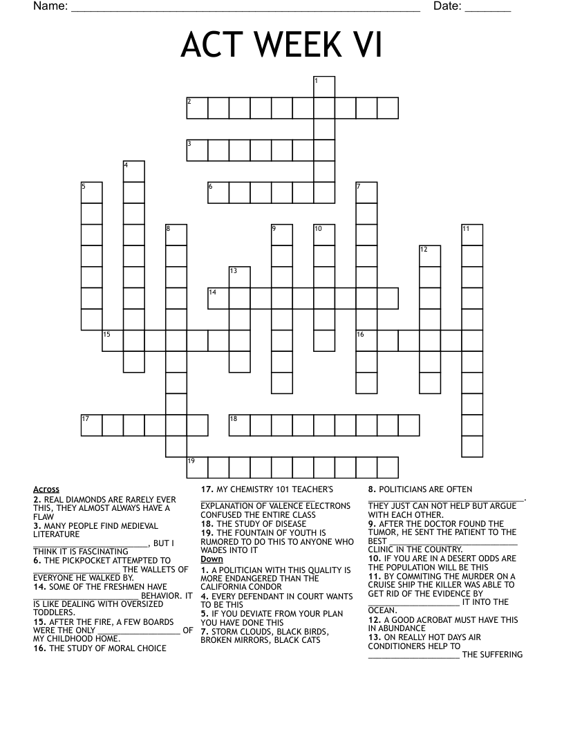 ACT WEEK VI Crossword