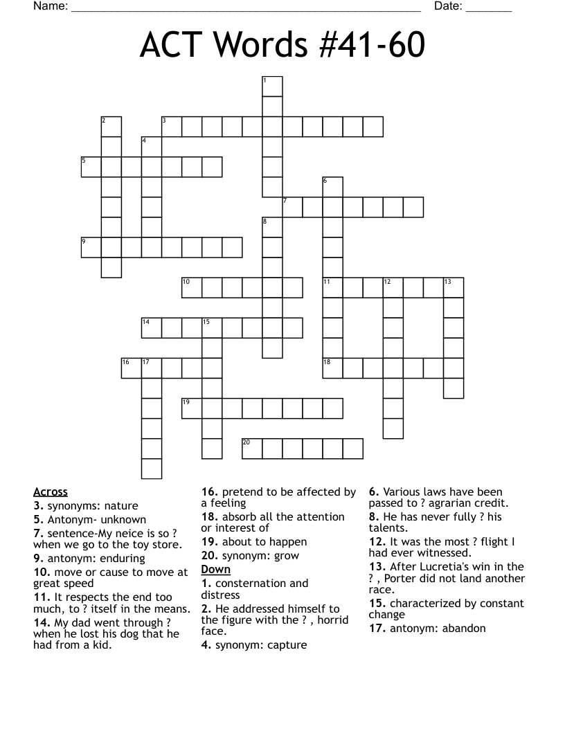 ACT Words #41-60 Crossword