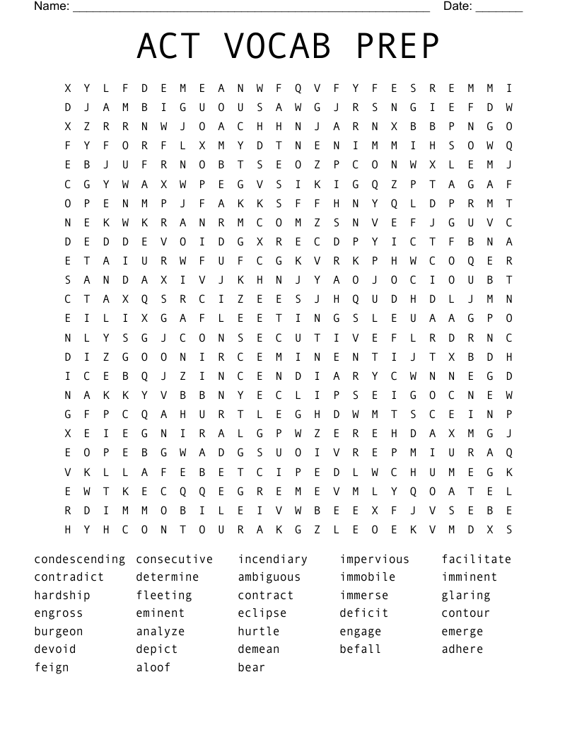 ACT  VOCAB PREP Word Search