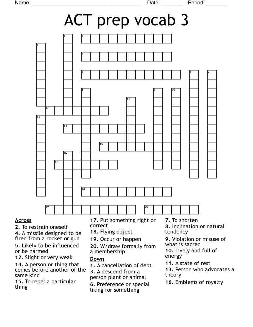 ACT prep vocab 3 Crossword