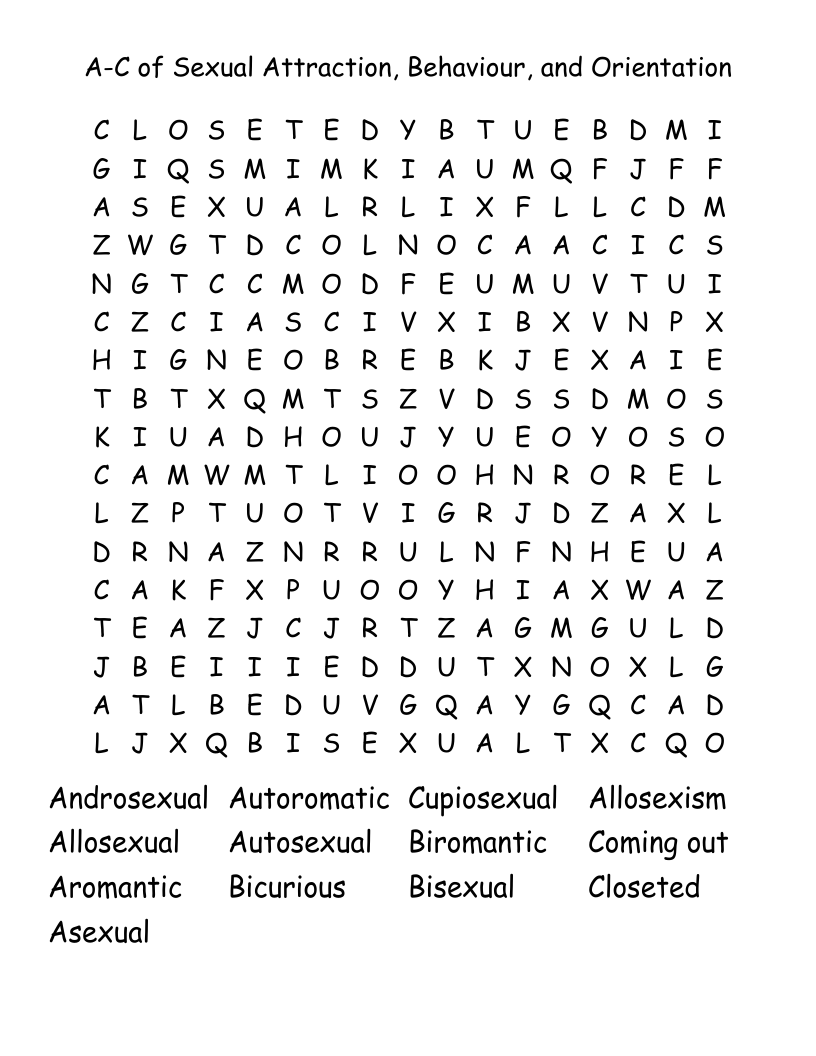 A-C of Sexual Attraction, Behaviour, and Orientation Word Search