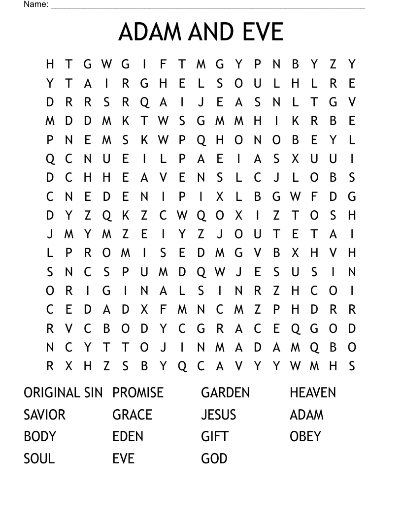 ADAM AND EVE Word Search