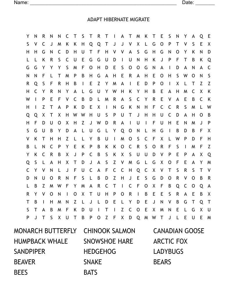 ADAPT                                               HIBERNATE                                     MIGRATE Word Search