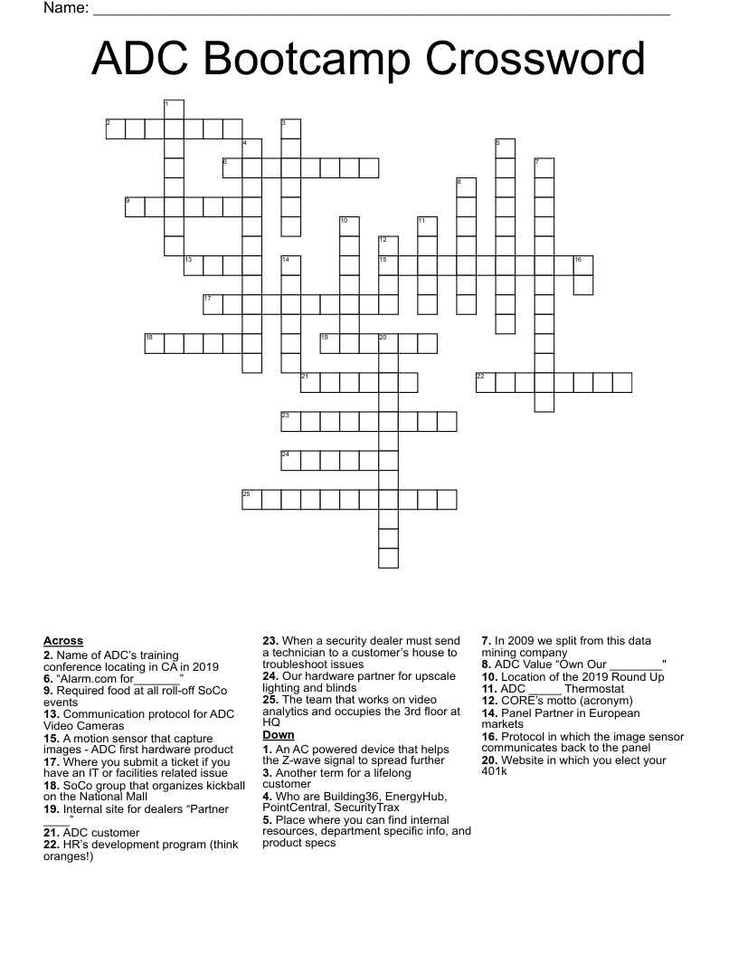ADC Bootcamp Crossword