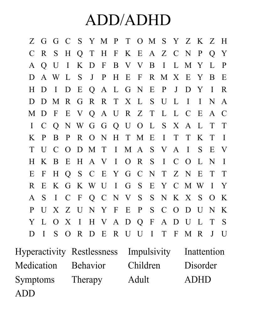 ADD/ADHD Word Search