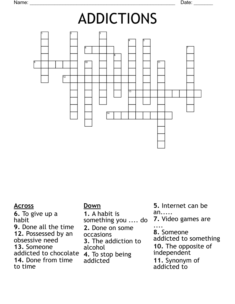 ADDICTIONS Crossword