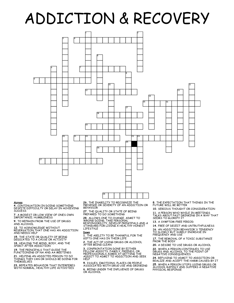 ADDICTION & RECOVERY Crossword