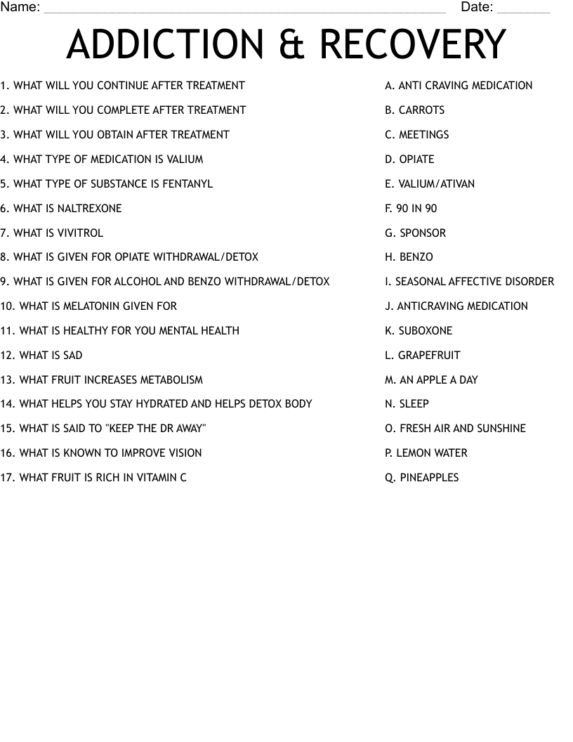 ADDICTION & RECOVERY Worksheet