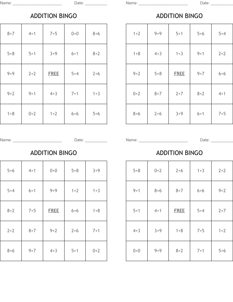ADDITION BINGO