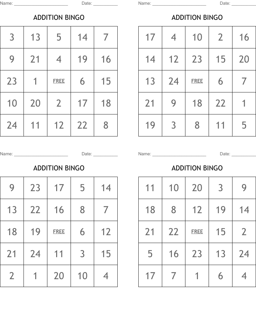 ADDITION BINGO