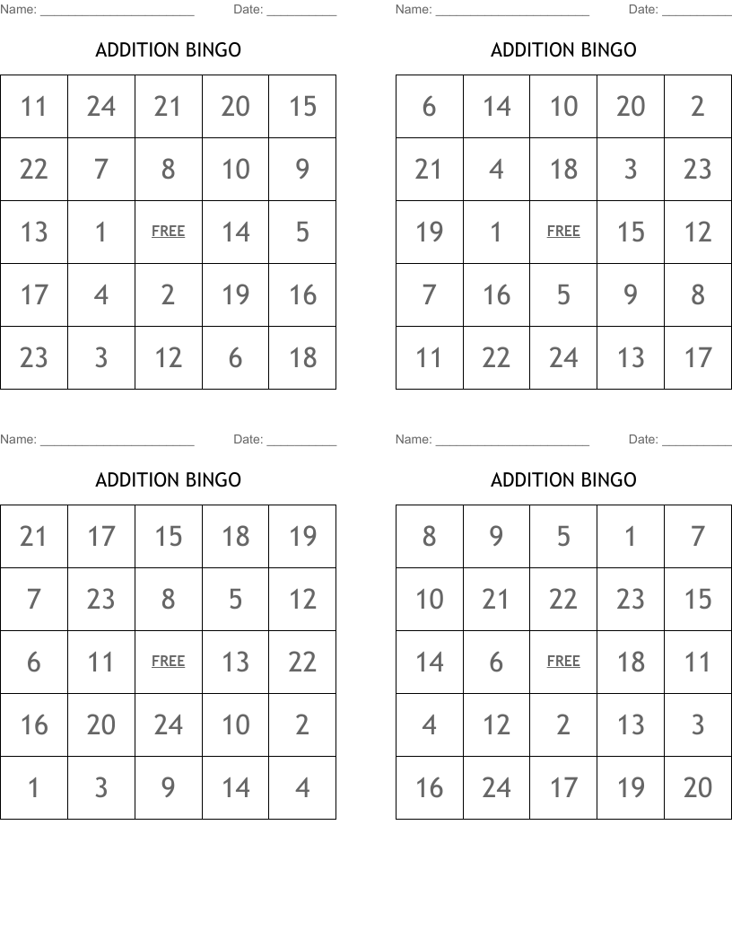 ADDITION BINGO