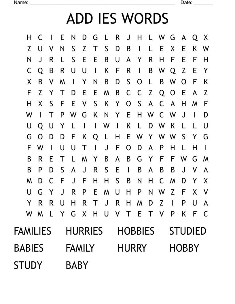 ADD IES WORDS Word Search