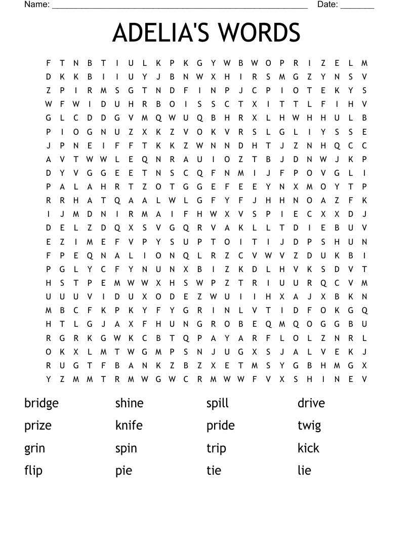 ADELIA'S WORDS Word Search