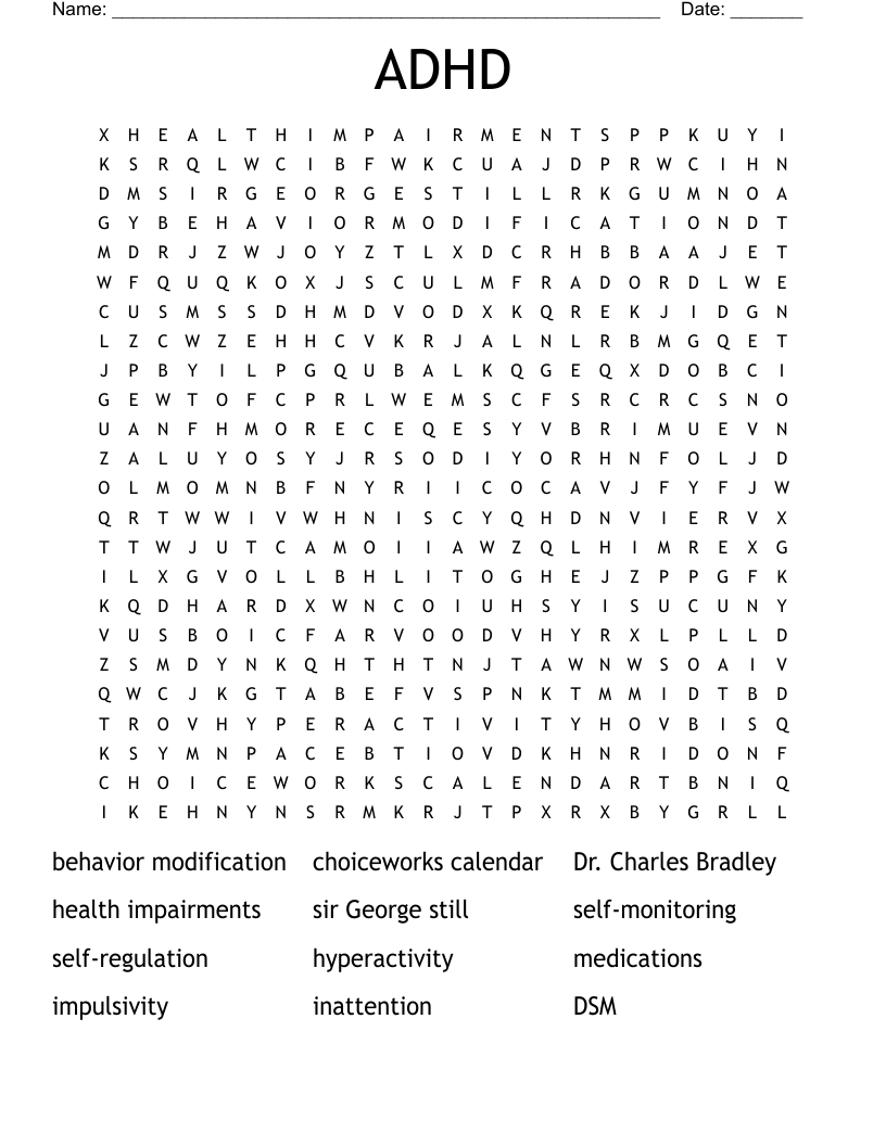 ADHD Word Search