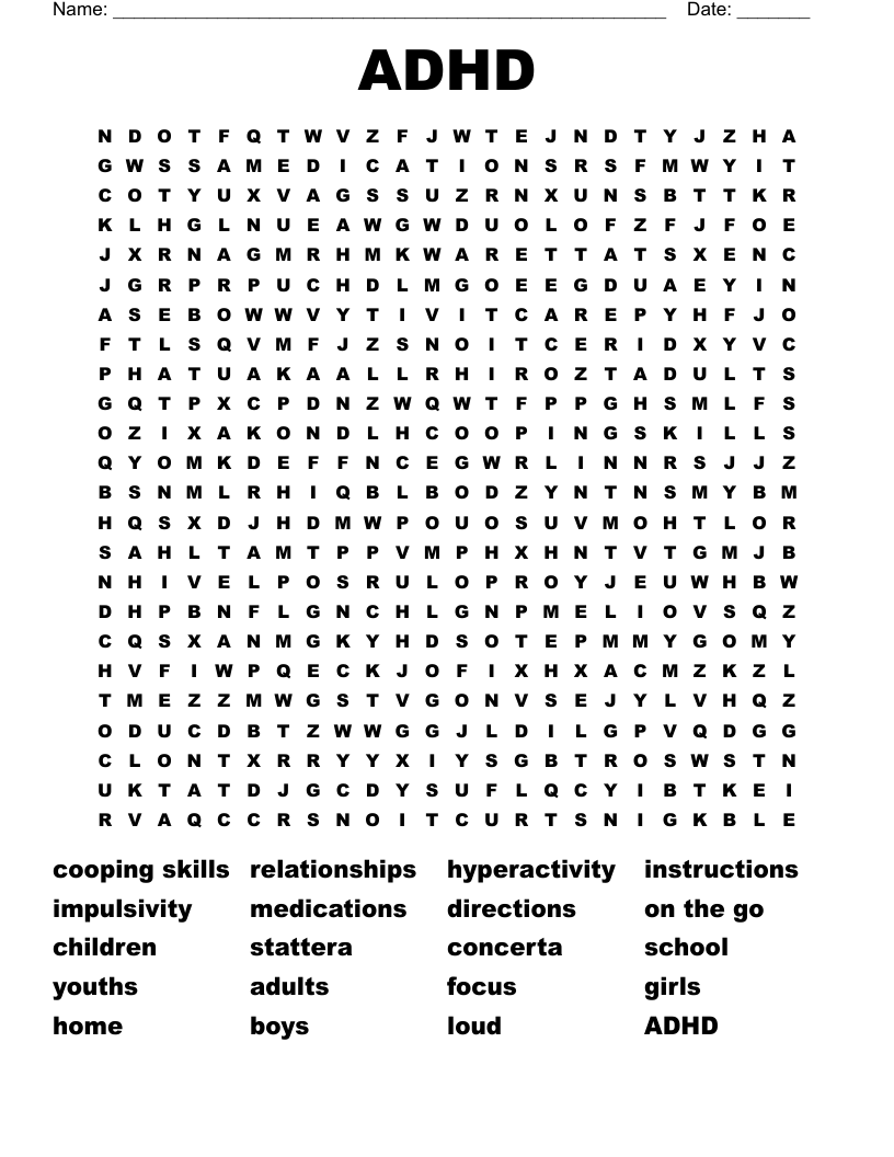 ADHD Word Search