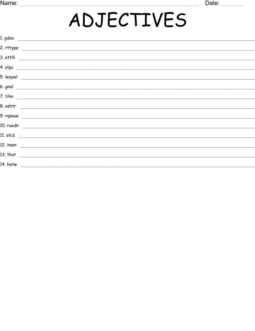 ADJECTIVES Word Scramble