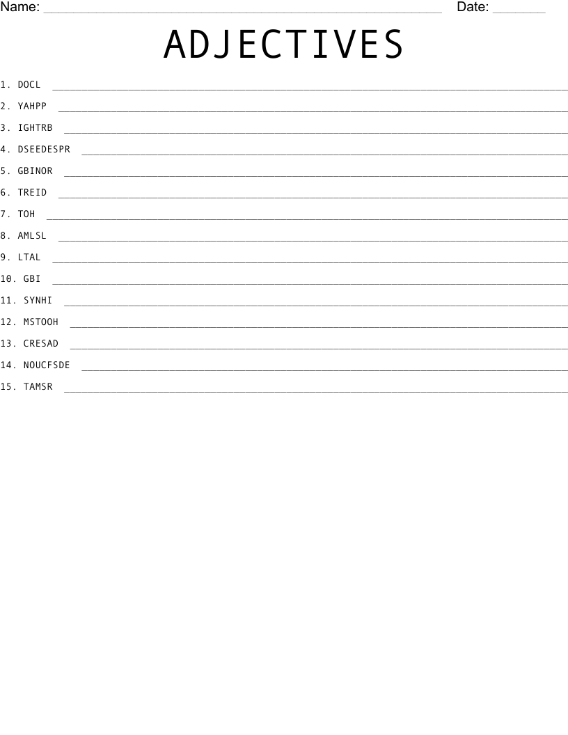ADJECTIVES Word Scramble