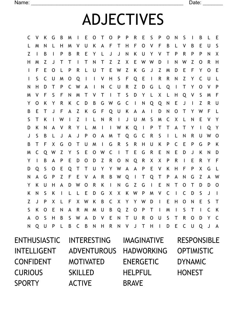 ADJECTIVES Word Search