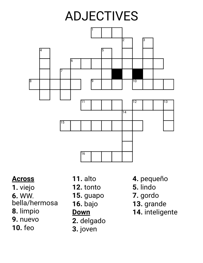ADJECTIVES Crossword
