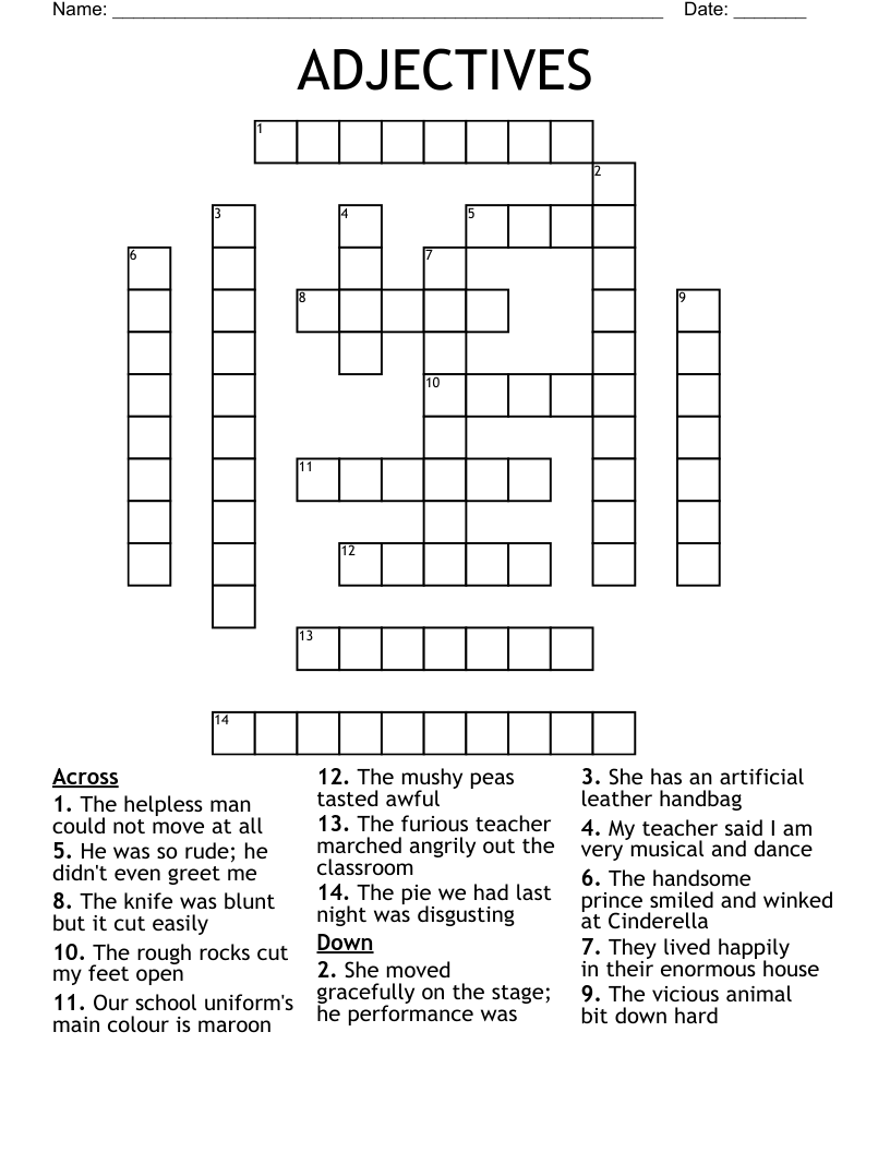 ADJECTIVES Crossword