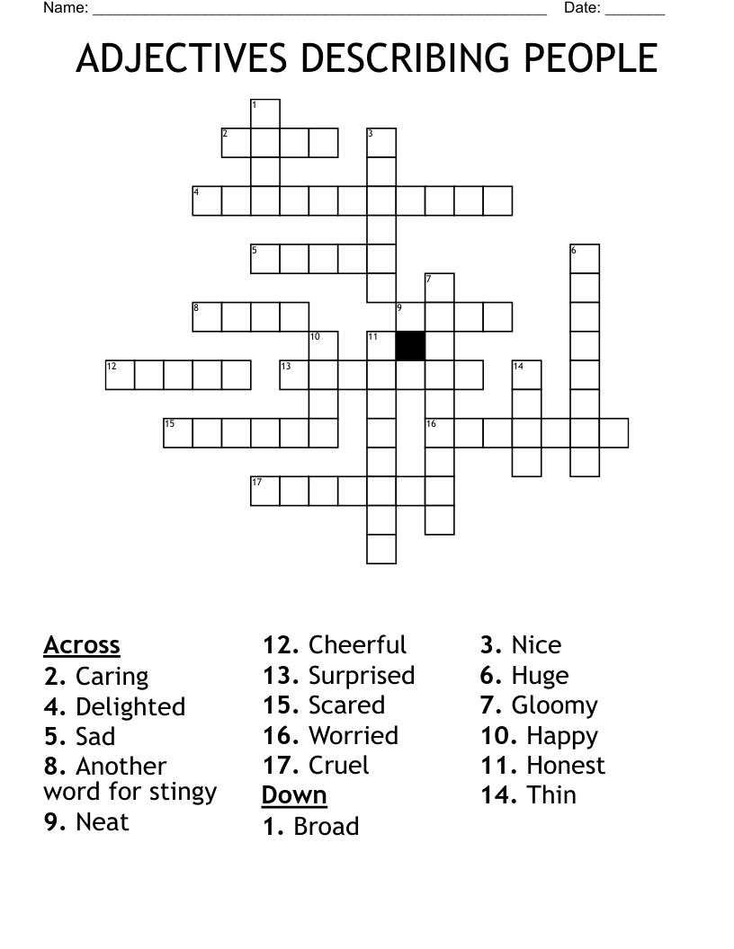 ADJECTIVES DESCRIBING PEOPLE Crossword