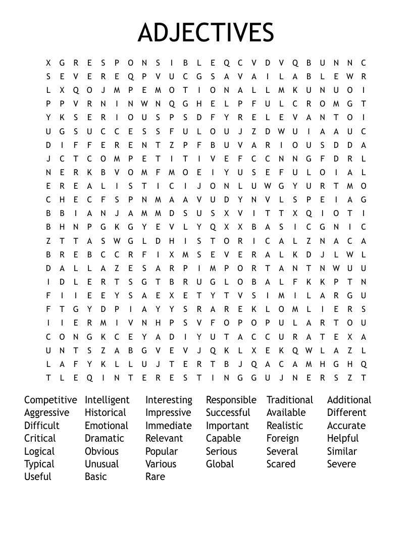ADJECTIVES  Word Search