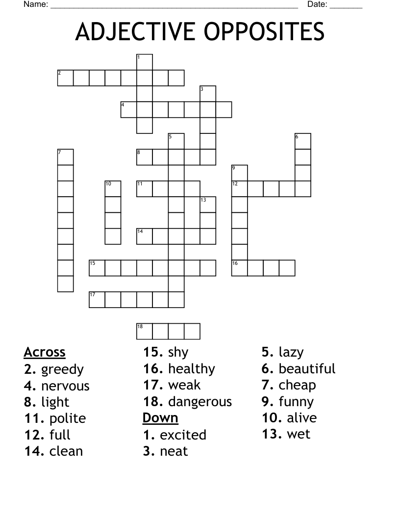 ADJECTIVE OPPOSITES Crossword