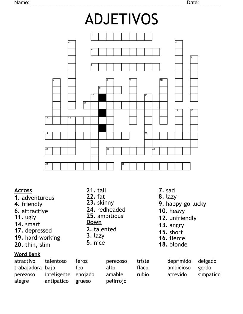 ADJETIVOS Crossword
