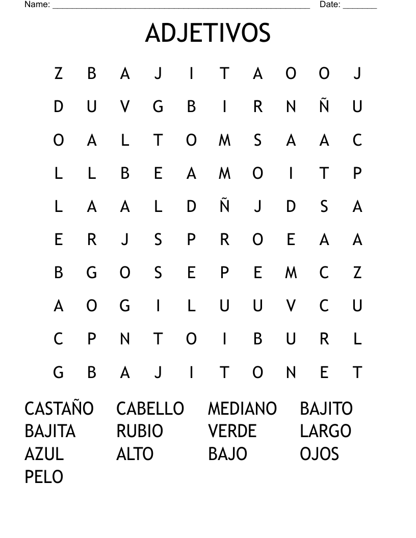 ADJETIVOS Word Search