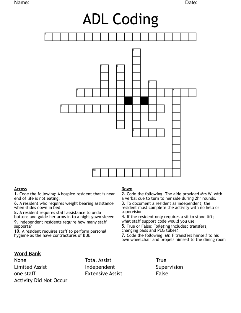 ADL Coding Crossword
