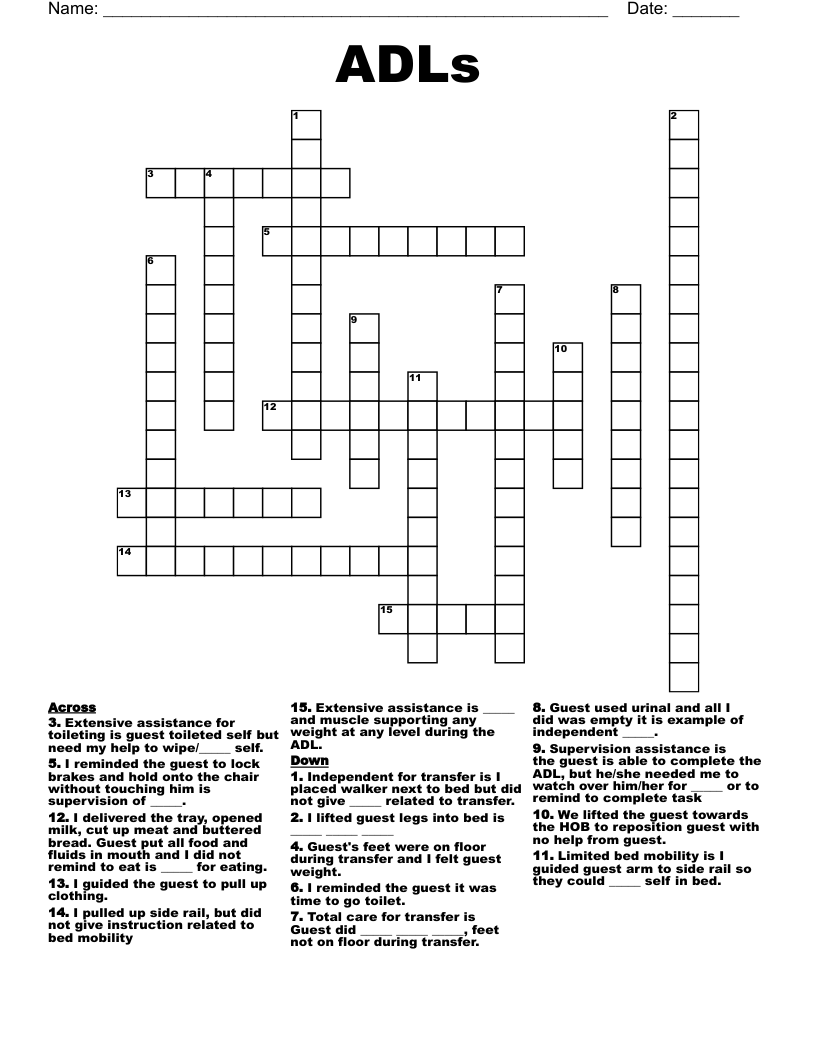 ADLs Crossword