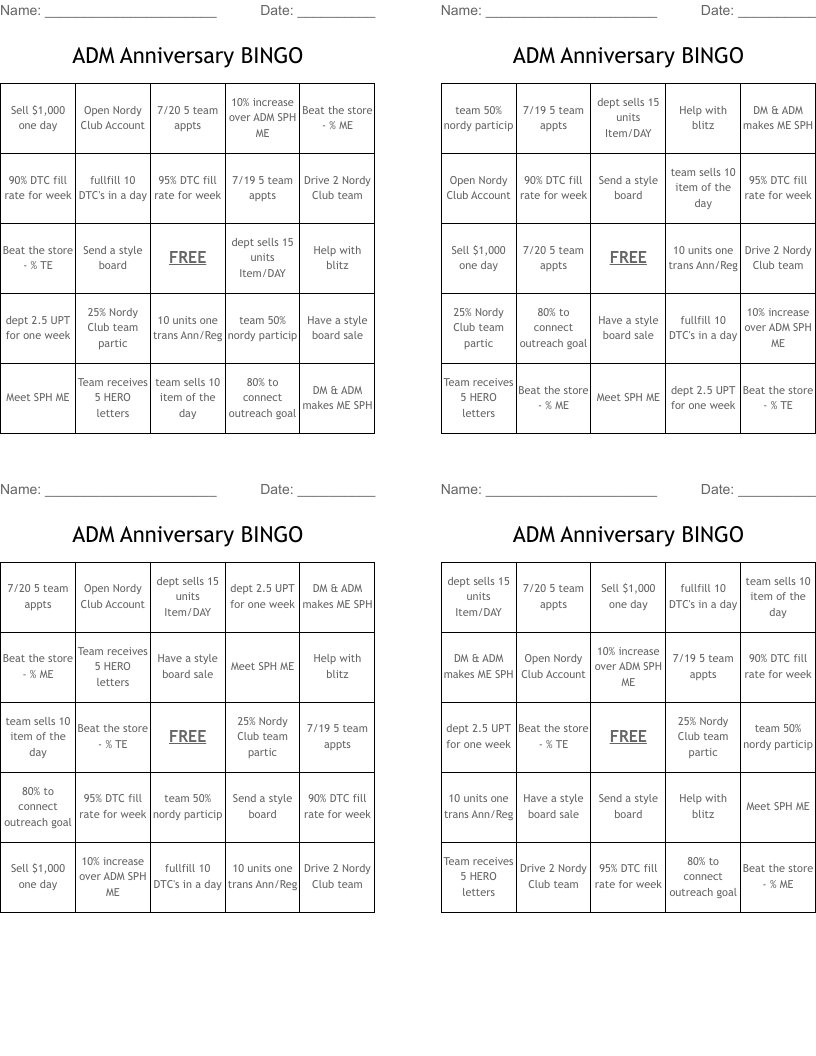 ADM Anniversary BINGO