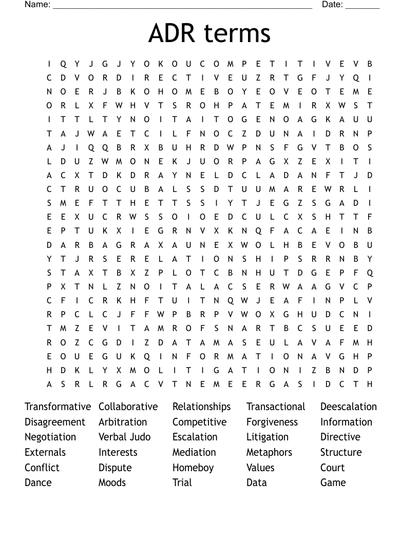 ADR terms Word Search