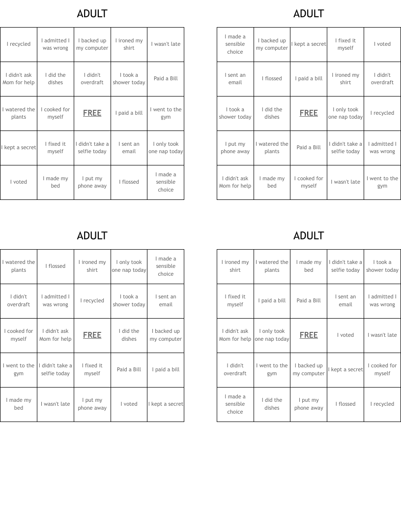 ADULT Bingo Cards