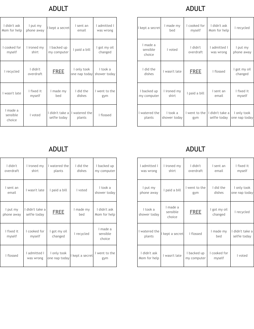 ADULT Bingo Cards