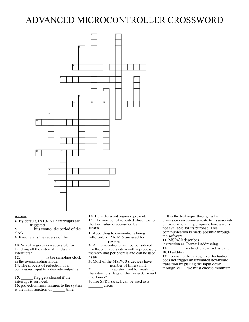 ADVANCED MICROCONTROLLER CROSSWORD