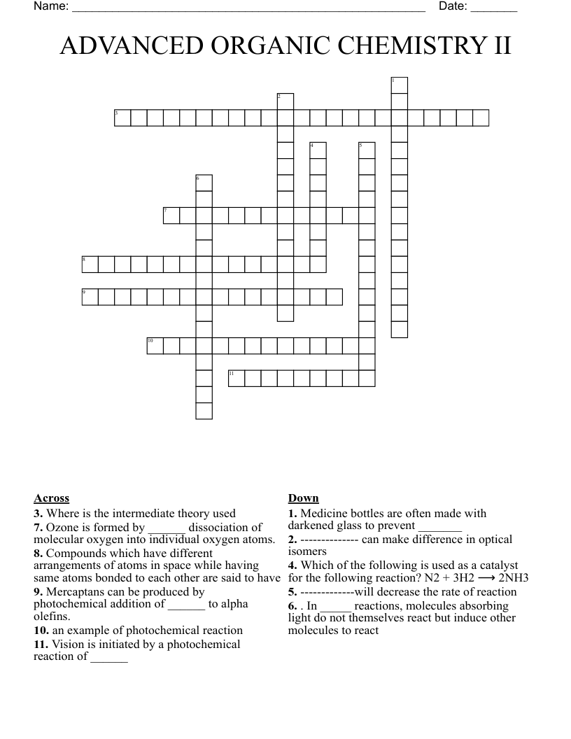 ADVANCED ORGANIC CHEMISTRY II Crossword