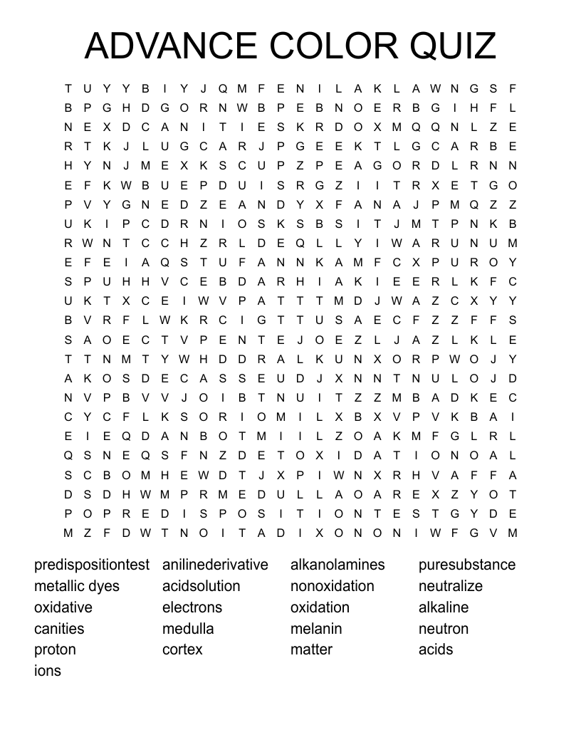 ADVANCE COLOR QUIZ  Word Search