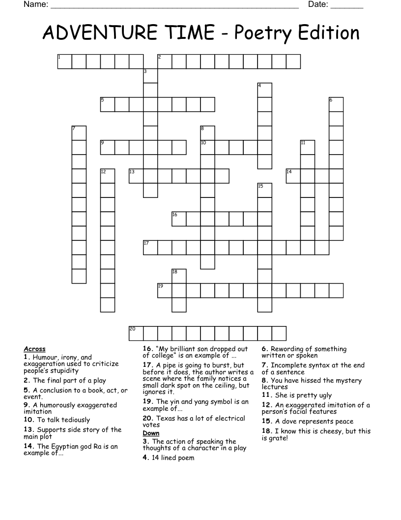 ADVENTURE TIME - Poetry Edition Crossword
