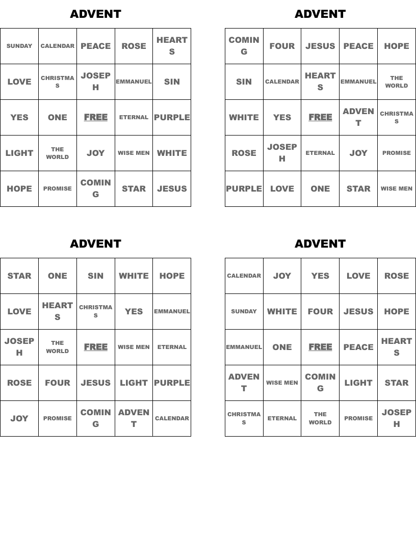 ADVENT Bingo Cards