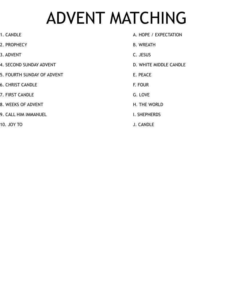 ADVENT MATCHING Worksheet