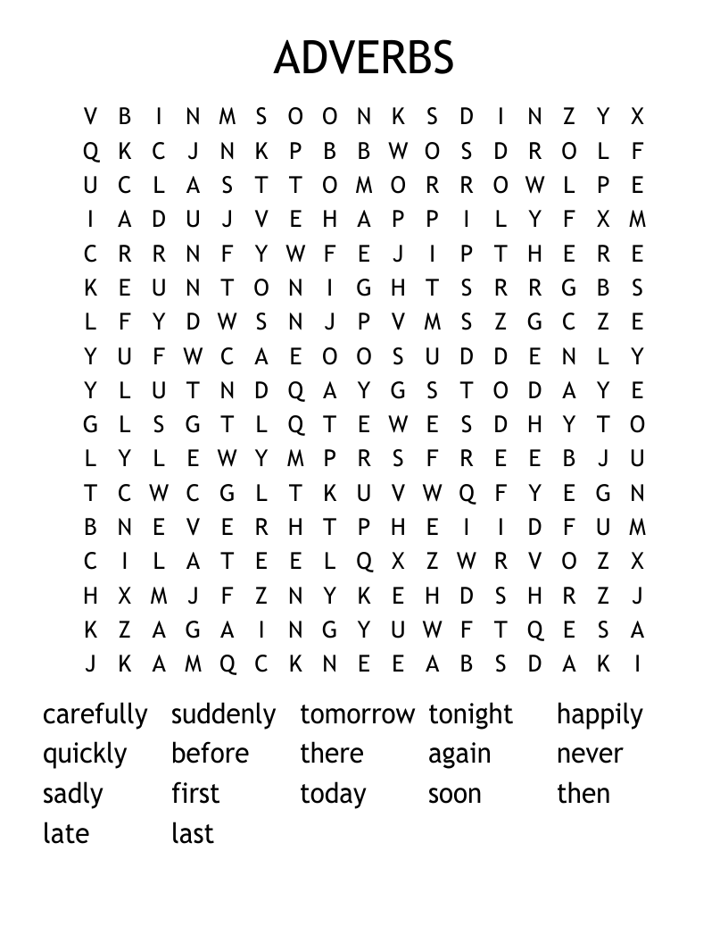 ADVERBS Word Search