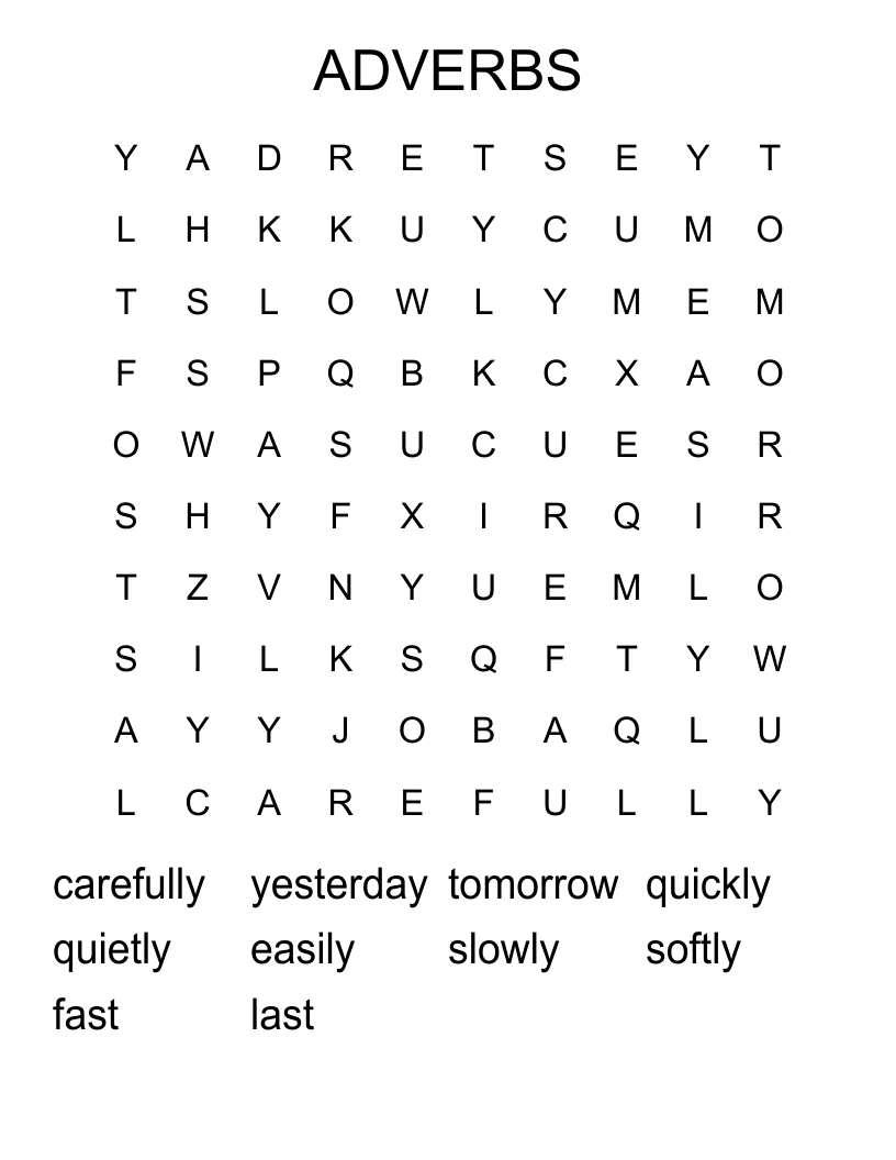 ADVERBS Word Search