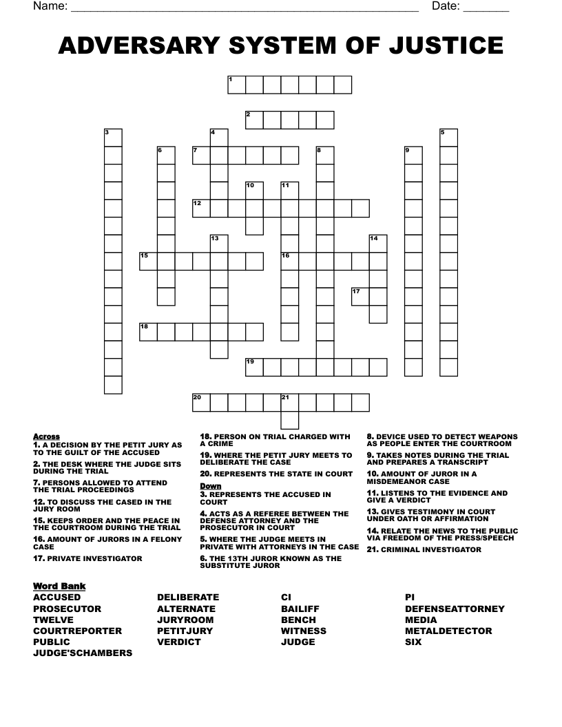 ADVERSARY SYSTEM OF JUSTICE Crossword