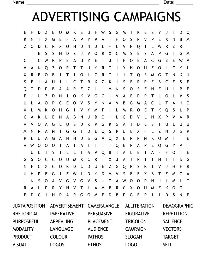 ADVERTISING CAMPAIGNS Word Search