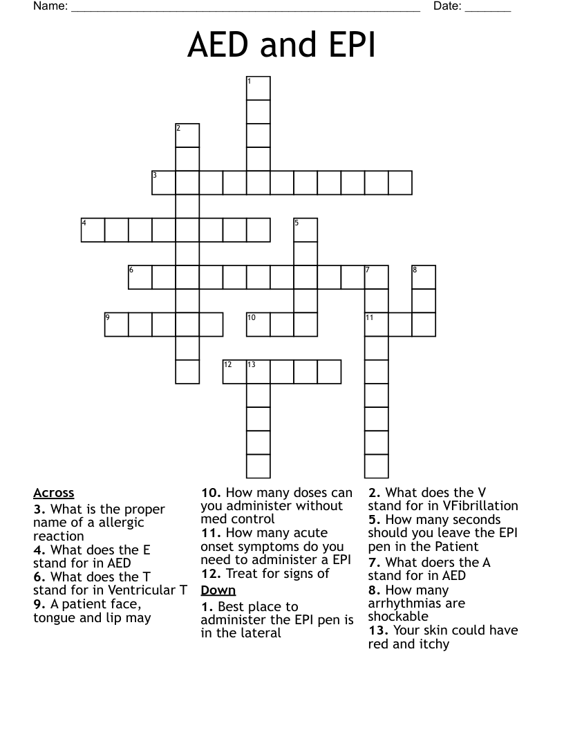 AED and EPI Crossword